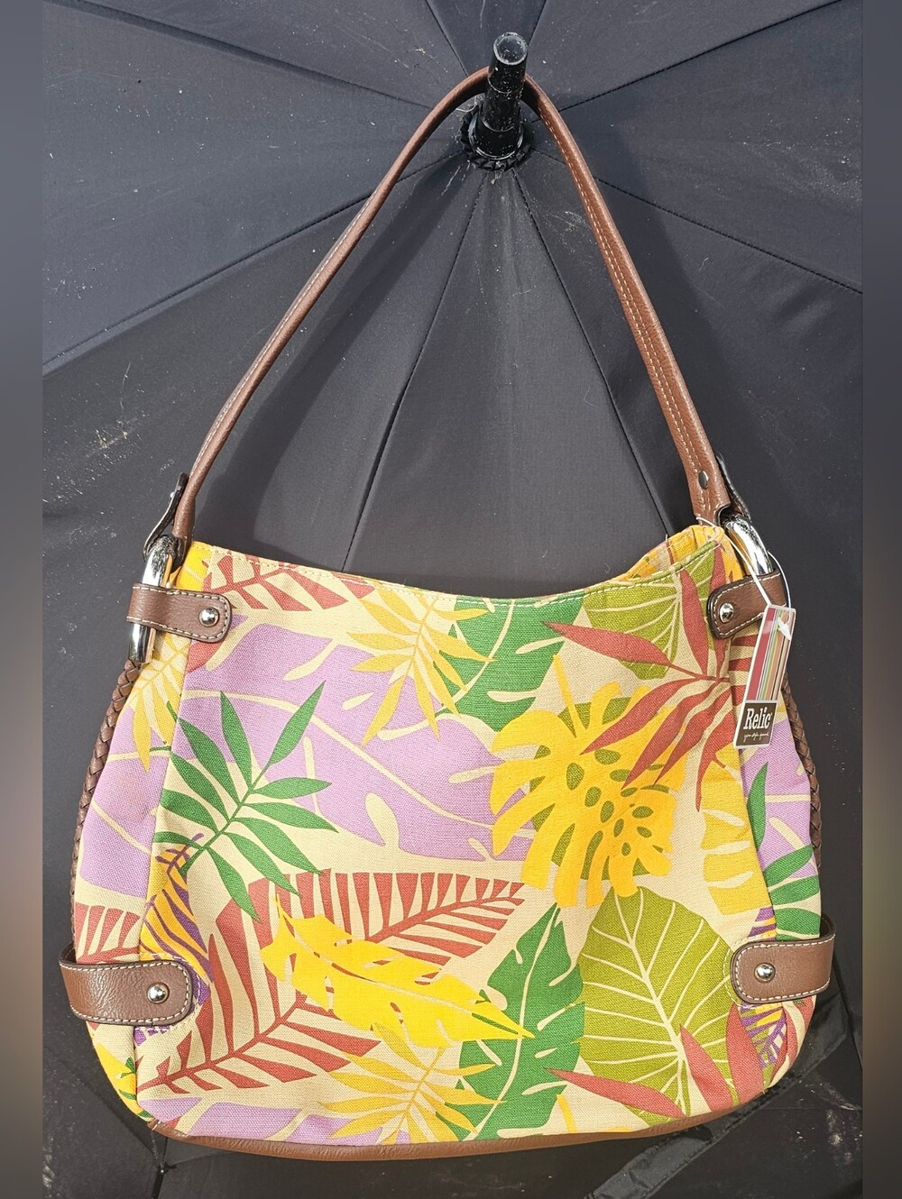 NWT Relic by Fossil Calista Tropical Leaf Canvas Hobo Shoulder Bag Vintage Y2K